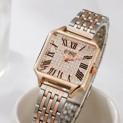 Women's Rose Gold Square Dial Roman Numeral Watch