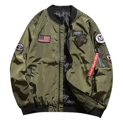 Men's Navy Blue Bomber Jacket with American Flag & Patch