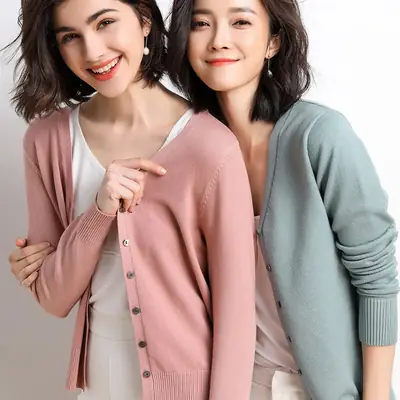 Black Knit V Neck Cardigan Women Long Sleeve
