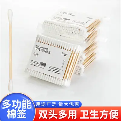 Double-Headed Cotton Swabs 500 Pcs Wooden Sticks Ear Makeup Cleaning