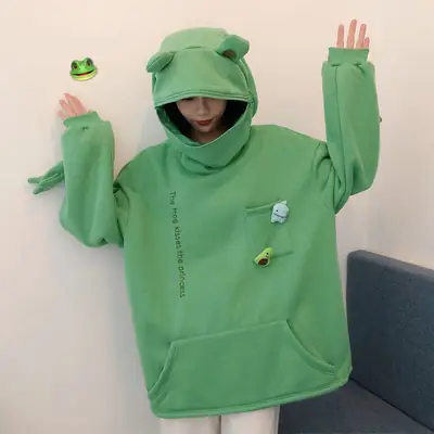 Frog Hooded Sweatshirt Green Large Couple Outfit