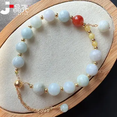 Jingyao Myanmar Jade Bracelet with Beeswax Red & Yellow