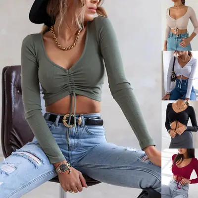 Women's Black Knitted V-Neck Top with Long Sleeves & Mini Skirt