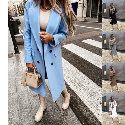 2021 Women's Black Long Sleeve Coat with Collar