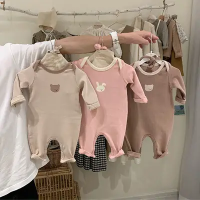 Pink Korean Style Baby Long Sleeve Jumpsuit for Newborn