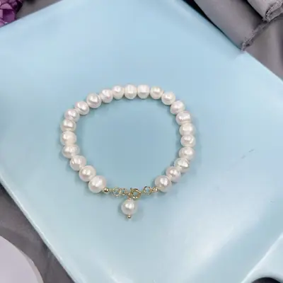 Natural Pearl Bracelet for Women 6-7mm Gold Light