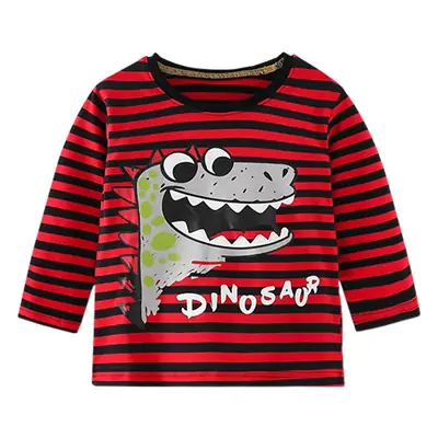 Kids Red Striped One Piece T-Shirt Long Sleeve Cotton