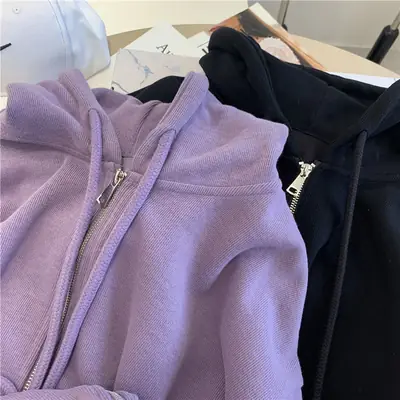 Women's Purple Hooded Zipper Sweatshirt 2025 Winter