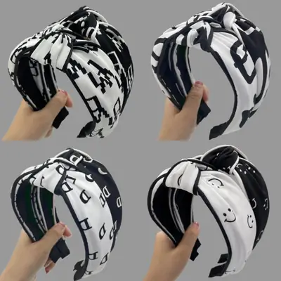 Korean New Headband Black Letter Bow Wide Bristle Women