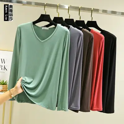 Black V-Neck Long Sleeve T-Shirt for Women