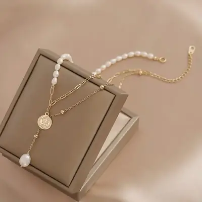 Elegant Pearl Necklace for Women Double Layer Tassel