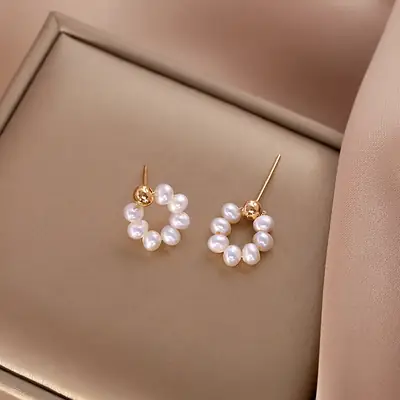 Natural Freshwater Pearl Earrings 925 Silver Pin Earrings 18K Gold