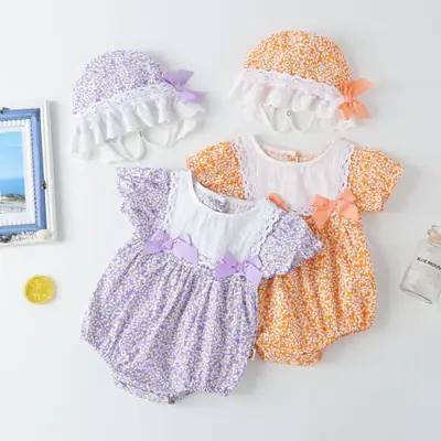 2022 Printed Hooded Triangle Climbing Suit for Newborn Baby Girls
