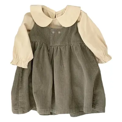 Korean style girls' baby Autumn and Winter new dress girls' fashionable western style soft corduroy vest doll skirt 2