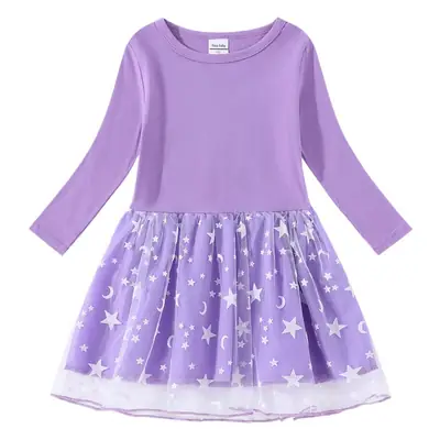 Light Blue Starry Moon Long Sleeve Girls Dress