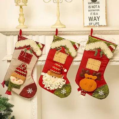 Christmas Tree Decorative Socks Gold Silk Old Man Design
