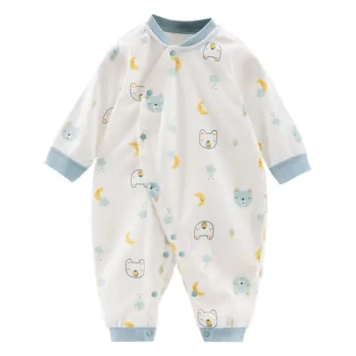 Baby Cotton Partial Placket Jumpsuit White Moon Pattern