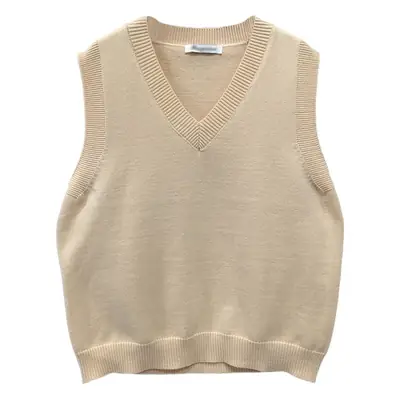 Women V-Neck Sleeveless Vest Black Knit