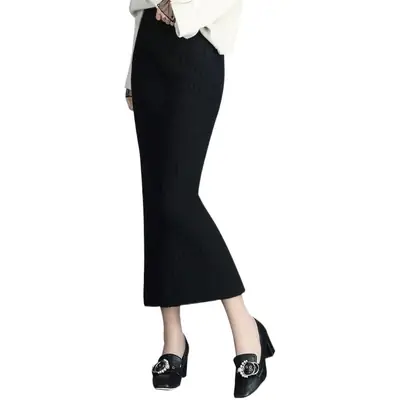 2025 Women's Thickened Knitted One-Step Skirt Long High-Waist Slimming Woolen