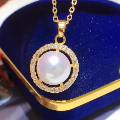 Korean Pearl Pendant Women 8-9mm Gold Chain Elegant Design