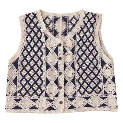 Vintage Diamond Gouted Vest Women's Loose Casual Vest