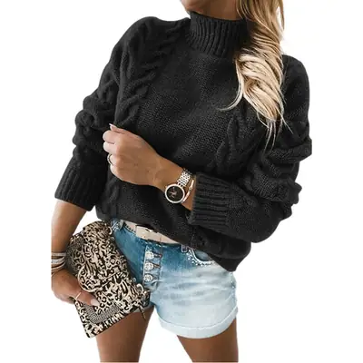 Women Turtleneck Sweater 2024 Winter Brown Long Sleeve