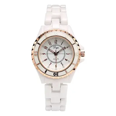 Women's White Ceramic Quartz Watch with 6-Second Chronograph