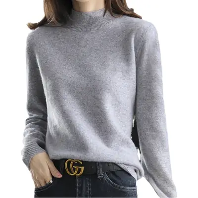 Women's New Semi-High Collar Sweater Brown Loose Winter Top