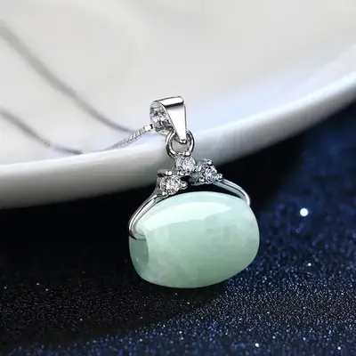 Jadeite Pendant Necklace with Diamond Accents