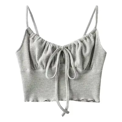 Gray Drawstring Lace-Up Vest with High Waist Navel Sling