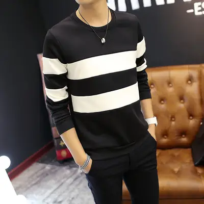 2021 Men's Cream Striped Long Sleeve T-Shirt