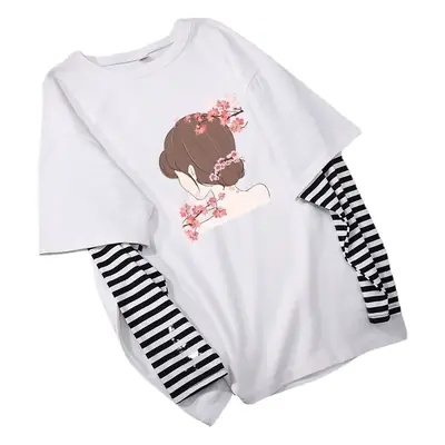 Fake Two-Piece Women's T-Shirt Long Sleeve Zebra Print Pink Smile Design