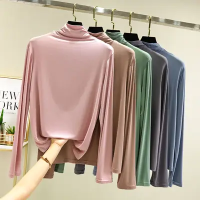 Women's New Modal Half Turtleneck Shirt Grey