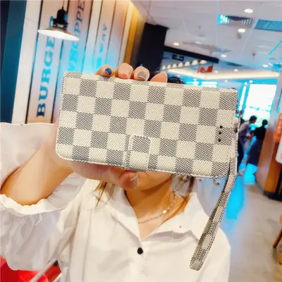Samsung S26U Leather Checkered Phone Case with Lanyard