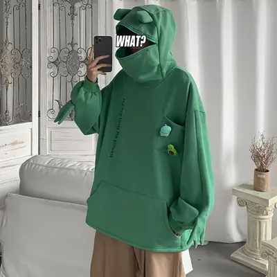 Men's White Hooded Pullover Sweater Winter Coat