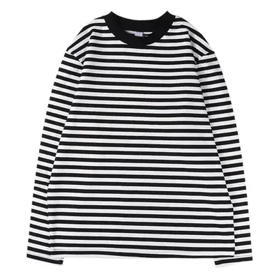 Black White Striped Long Sleeve T-Shirt Round Neck