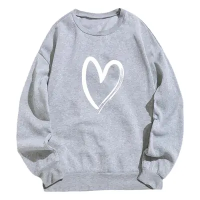 Grey Heart Print Sweatshirt for Women Plus Size