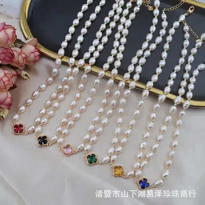 Factory Direct Freshwater Pearl 7-8mm Necklace Gold Rice Pearl Chain