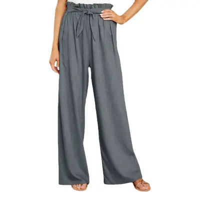 Women's Maroon Loose Cotton Linen Pants Plus Size