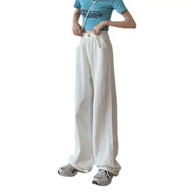 White Wide Leg Pants with High Waist Slimming Design