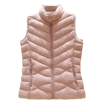 Women's Black Down Vest Slim Fit Stand-Up Collar