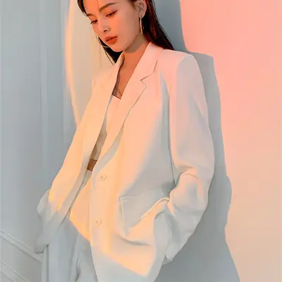 White Korean-style Women's Suit Jacket Long Sleeve