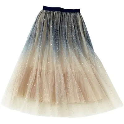 Starry Sky Gradient Mesh Skirt with Sparkle Sequins