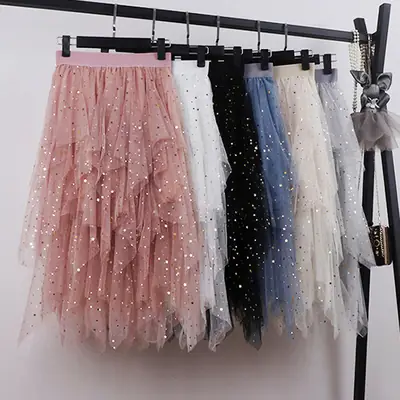 Black Sparkly Sequin Fairy Skirt High Waist Long