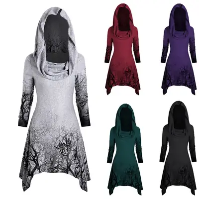 Women's Maroon Long Sleeve Halloween Hooded Cape Sweater