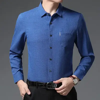 Men's Blue Ice Silk Long Sleeve Shirt