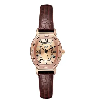 Women's Watch Antique Barrel Shape Brown Belt Roman Scale