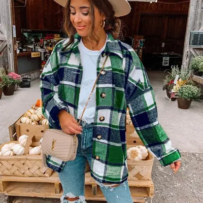 Women Plaid Check Shirt Coat 2021 Europe USA