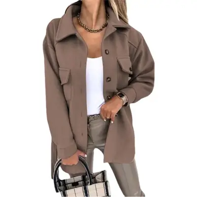 Women's Long-Sleeved Wool Lapel Jacket Beige 2025