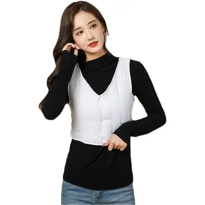 Women Cotton V-Neck Vest with Denim Shorts